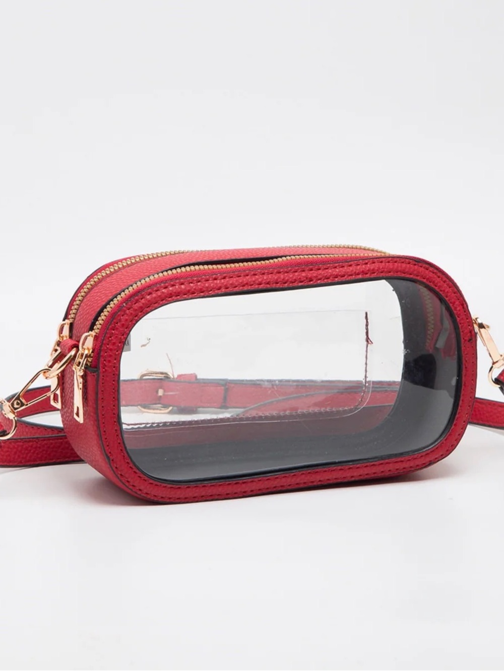 Clear Red Crossbody Bag with Gold Hardware